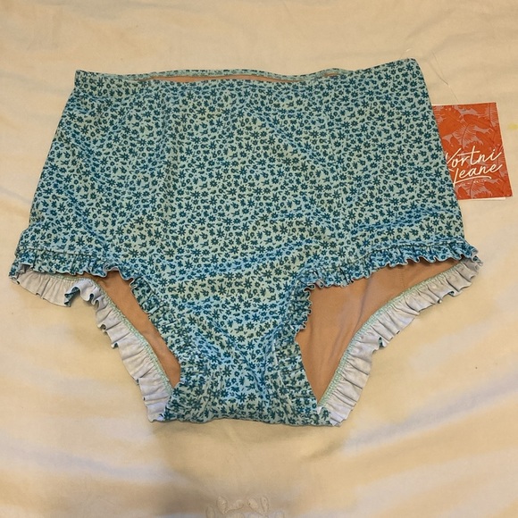 Kortni Jeane Swim Ruffled Bottom and Scoop Back Top in Blue Ditsy Floral - Picture 4 of 6